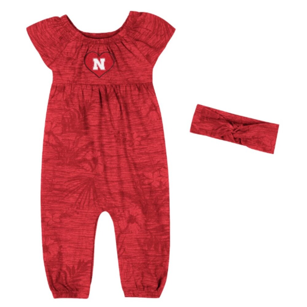 NWT Nebraska Huskers Baby Romper + Headband 12-18M NCAA Girls